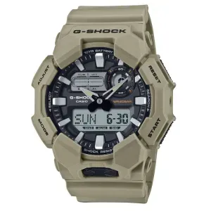 Ανδρικό Ρολόι CASIO GA-010-5AER G-Shock με ψηφιακό καντράν και μπεζ καουτσούκ λουράκι.