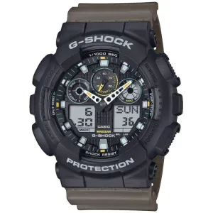 Ανδρικό ρολόι CASIO GA-100TU-1A3ER G-Shock με ψηφιακό καντράν και μαύρο καουτσούκ λουράκι.