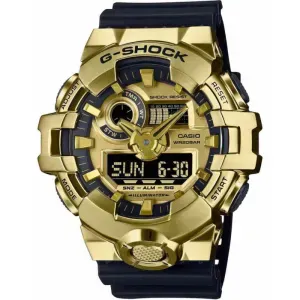 Ανδρικό ρολόι CASIO G-SHOCK GM-700G-9AER με χρυσό καντράν και μαύρο καουτσούκ λουράκι.