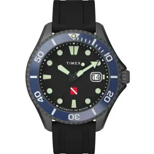 Ανδρικό ρολόι TIMEX TW2W21100 Deep Water Tiburon Automatic από ανοξείδωτο ατσάλι με μαύρο καντράν και μαύρο λουράκι.