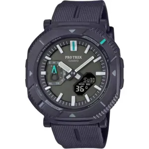 Ανδρικό ρολόι CASIO PROTREK PRJ-B001-1ER Solar με μαύρο καντράν και μαύρο λουράκι βιολογικής προέλευσης.