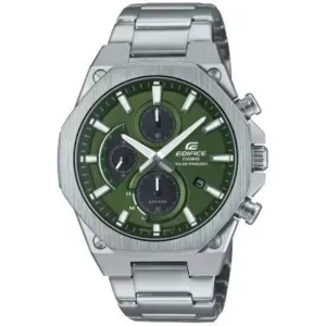 Ανδρικό ρολόι CASIO EFS-S570D-3AUEF Edifice Solar από ανοξείδωτο ατσάλι με πράσινο καντράν και ασημί μπρασελέ.