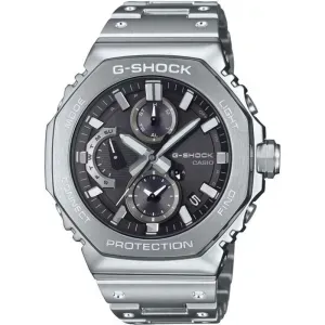 Ανδρικό ρολόι CASIO G-SHOCK GMC-B2100D-1AER Solar από ανοξείδωτο ατσάλι με μαύρο καντράν και ασημί μπρασελέ.