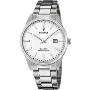 Γυναικείο ρολόι FESTINA F20511/2 από ανοξείδωτο ατσάλι με λευκό καντράν και ασημί μπρασελέ.