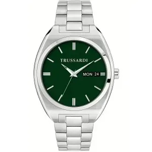 Ανδρικό ρολόι TRUSSARDI R2453159011 Metropolitan από ανοξείδωτο ατσάλι με πράσινο καντράν και ασημί μπρασελέ.