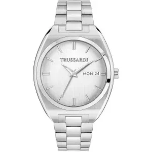 Ανδρικό ρολόι TRUSSARDI R2453159012 Metropolitan από ανοξείδωτο ατσάλι με ασημί καντράν και ασημί μπρασελέ.