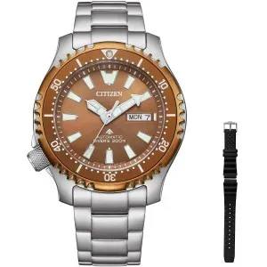 Ανδρικό Ρολόι CITIZEN Promaster Marine NY0164-65XE Automatic από ανοξείδωτο ατσάλι με καφέ καντράν και μπρασελέ.