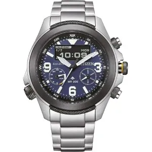 Ανδρικό Ρολόι CITIZEN Promaster JV1006-51L Land από ανοξείδωτο ατσάλι με μπλε καντράν και μπρασελέ.