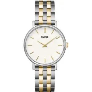 Γυναικείο ρολόι CLUSE CW14802 Pavane Petite 2.0 από ανοξείδωτο ατσάλι με λευκό καντράν και ασημί-χρυσό μπρασελέ.