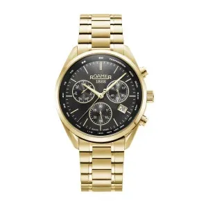 Ανδρικό ρολόι ROAMER 993819-48-85-20 Pro από ανοξείδωτο ατσάλι με μαύρο καντράν και επιχρυσωμένο μπρασελέ.