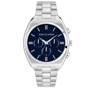 Ανδρικό ρολόι TRUSSARDI R2453159010 Metropolitan από ανοξείδωτο ατσάλι με μπλε καντράν και ασημί μπρασελέ.