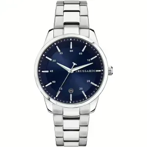 Ανδρικό ρολόι TRUSSARDI R2453171004 T-Bridge από ανοξείδωτο ατσάλι με μπλε καντράν και ασημί μπρασελέ.