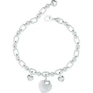 GUESS STEEL CRAZY IN LOVE JUBB05211JWRHL Βραχιόλι Ασημένιο Με Τρεις Κρεμαστές Καρδιές