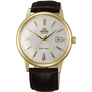 Ανδρικό ρολόι Orient TAC00003W Classic Automatic από ανοξείδωτο ατσάλι με λευκό καντράν και μαύρο δερμάτινο λουράκι.