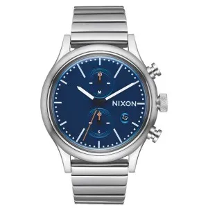 Ανδρικό ρολόι NIXON A1162-307-00 Station Chrono από ανοξείδωτο ατσάλι με μπλε καντράν και μπρασελέ.