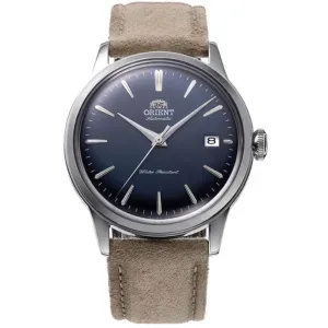 Ανδρικό ρολόι Orient RA-AC0M12L Classic Automatic από ανοξείδωτο ατσάλι με μπλε καντράν και καφέ δερμάτινο λουράκι.