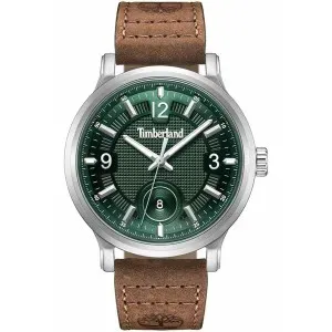 Ανδρικό ρολόι TIMBERLAND TDWGB0055901 Driscoll από ανοξείδωτο ατσάλι με πράσινο καντράν και καφέ δερμάτινο λουράκι.