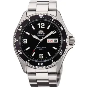 Ανδρικό ρολόι Orient TAA02001B Sports Automatic από ανοξείδωτο ατσάλι με μαύρο καντράν και ασημί μπρασελέ.