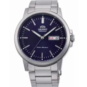 Ανδρικό ρολόι Orient RA-AA0C02L Contemporary Automatic από ανοξείδωτο ατσάλι με μπλε καντράν και ασημί μπρασελέ.