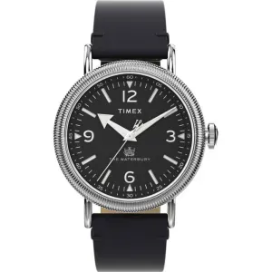 Ανδρικό ρολόι TIMEX TW2W20200 Waterbury με μαύρο καντράν και μαύρο δερμάτινο λουράκι.