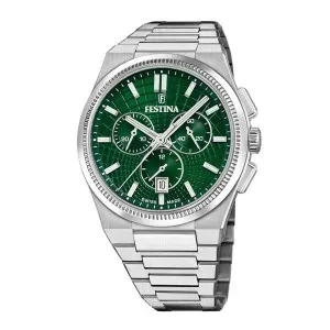 Ρολόι FESTINA F20059/3 Swiss Made Rive με πράσινο καντράν και ασημί μπρασελέ.