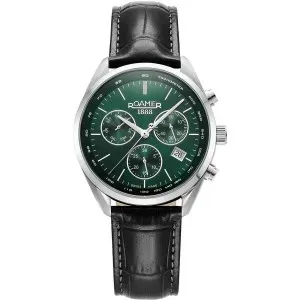 Ανδρικό ρολόι ROAMER 993819-41-75-02 Pro από ανοξείδωτο ατσάλι με πράσινο καντράν και μαύρο δερμάτινο λουράκι.