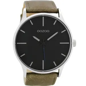 Ανδρικό ρολόι OOZOO C8551 Timepieces με μαύρο καντράν και καφέ δερμάτινο λουράκι.