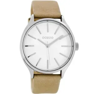 Γυναικείο ρολόι OOZOO C8626 Timepieces με λευκό καντράν και καφέ δερμάτινο λουράκι.