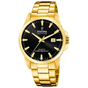 Ανδρικό ρολόι FESTINA F20044/6 με χρυσό μπρασελέ από ανοξείδωτο ατσάλι και μαύρο καντράν.