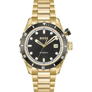 Ανδρικό Ρολόι BOSS 1514180 Bossmatic Automatic από ανοξείδωτο ατσάλι με μαύρο καντράν και χρυσό μπρασελέ.