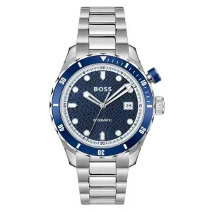 Ανδρικό Ρολόι BOSS 1514177 Bossmatic Automatic από ανοξείδωτο ατσάλι με μπλε καντράν και ασημί μπρασελέ.