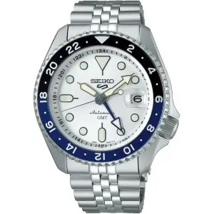 Ανδρικό ρολόι SEIKO SSK033K1 5 Sports Automatic από ανοξείδωτο ατσάλι με λευκό καντράν και ασημί μπρασελέ.