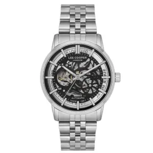 Ανδρικό ρολόι LEE COOPER LC08036.350 Automatic με μαύρο skeleton καντράν και ασημί μπρασελέ.