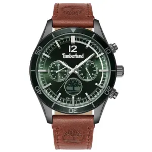 Ανδρικό ρολόι TIMBERLAND TDWGF0011203 Ashmont από ανοξείδωτο ατσάλι με πράσινο καντράν και καφέ δερμάτινο λουράκι.