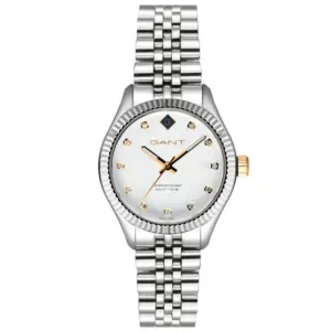 Γυναικείο ρολόι GANT G136024 Sussex Stones από ανοξείδωτο ατσάλι με λευκό καντράν και ασημί μπρασελέ.