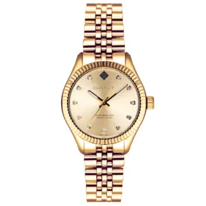 Γυναικείο ρολόι GANT G136026 Sussex Stones από ανοξείδωτο ατσάλι με χρυσό καντράν και χρυσό μπρασελέ.