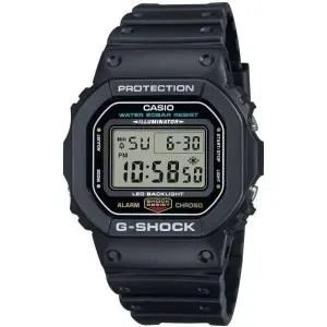 Ανδρικό ρολόι G-SHOCK DW-5600UE-1ER Chronograph με ψηφιακό καντράν και μαύρο καουτσούκ λουράκι.