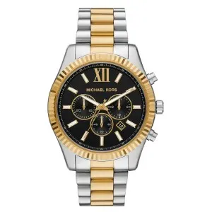 Ανδρικό ρολόι Michael Kors MK9207 Lexington από ανοξείδωτο ατσάλι με μαύρο καντράν και ασημί-χρυσό μπρασελέ.