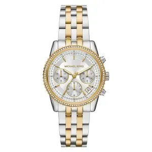 Γυναικείο ρολόι Michael KORS MK7532 Ritz Crystals Chronograph από ανοξείδωτο ατσάλι με λευκό καντράν και μπρασελέ.