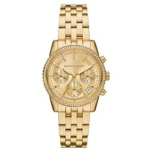 Γυναικείο ρολόι Michael KORS MK7530 Ritz Crystals Chronograph από ανοξείδωτο ατσάλι με χρυσό καντράν και μπρασελέ.