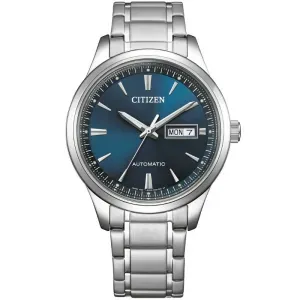 Ανδρικό ρολόι CITIZEN NY4058-79LE Automatic από ανοξείδωτο ατσάλι με μπλε καντράν και ασημί μπρασελέ.