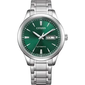 Ανδρικό ρολόι CITIZEN NY4058-79XE Automatic από ανοξείδωτο ατσάλι με πράσινο καντράν και ασημί μπρασελέ.