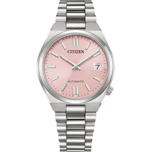 Γυναικείο ρολόι CITIZEN NJ0200-50Z Tsuyosa Automatic από ανοξείδωτο ατσάλι με ροζ καντράν και ασημί μπρασελέ.