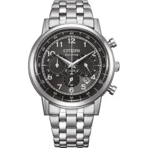 Ανδρικό ρολόι CITIZEN CA4630-53E Eco Drive από ανοξείδωτο ατσάλι με μαύρο καντράν και ασημί μπρασελέ.