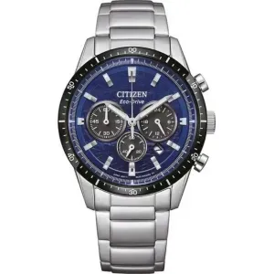 Ανδρικό ρολόι CITIZEN CA4624-56L Eco Drive από ανοξείδωτο ατσάλι με μπλε καντράν και ασημί μπρασελέ.