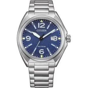 Ανδρικό ρολόι CITIZEN AW1571-76L Eco Drive από ανοξείδωτο ατσάλι με μπλε καντράν και ασημί μπρασελέ.