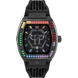 Ρολόι PHILIPP PLEIN PWPUA0324 The Hexagon Phantom με μαύρο καουτσούκ λουρ΄άκι.