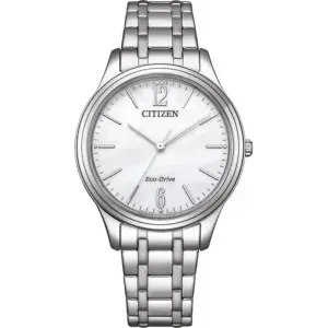 Γυναικείο ρολόι CITIZEN EM0411-71A Eco-Drive από ανοξείδωτο ατσάλι με φίλντισι καντράν και ασημί μπρασελέ.