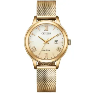 Γυναικείο ρολόι CITIZEN EW2623-70P Eco-Drive από ανοξείδωτο ατσάλι με χρυσό καντράν και χρυσό μπρασελέ.