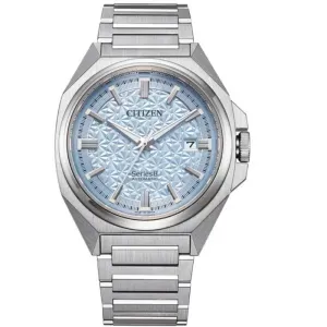 Ανδρικό ρολόι CITIZEN NB6051-59L Series 8 Automatic από ανοξείδωτο ατσάλι με γαλάζιο καντράν και ασημί μπρασελέ.